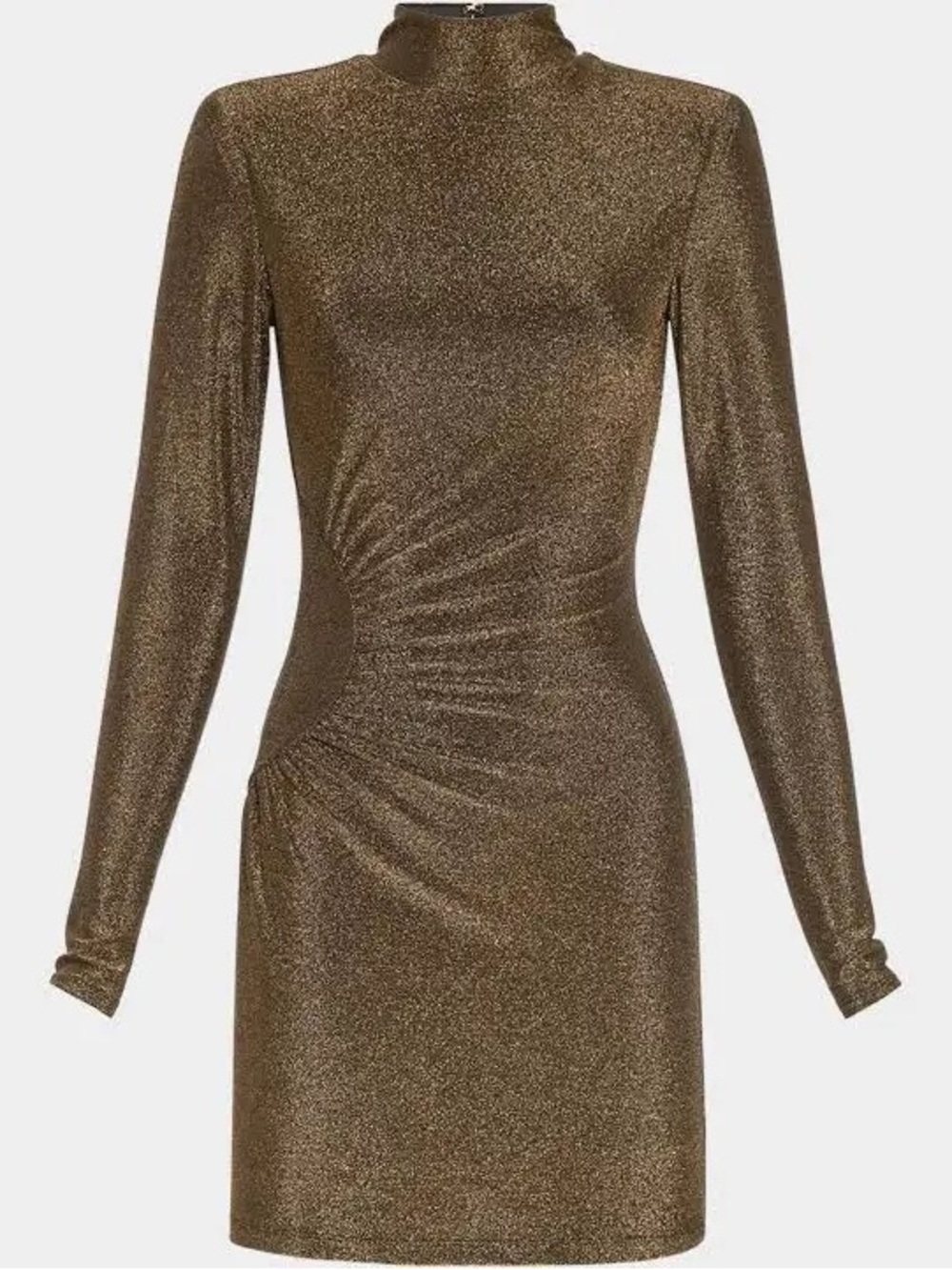 Ramy Brook Metallic Bronze Long-Sleeve Mock-Neck Dress